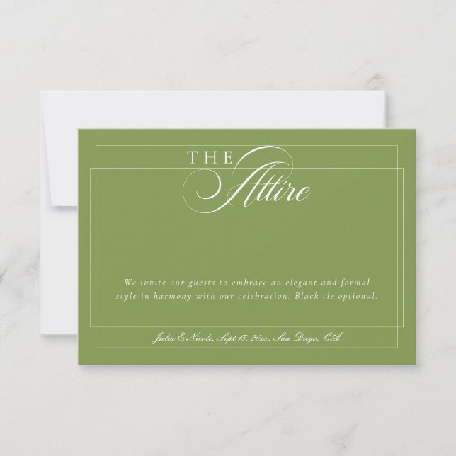 Classic Green Ivory Calligraphy Formal Attire Code Invitation (Front)