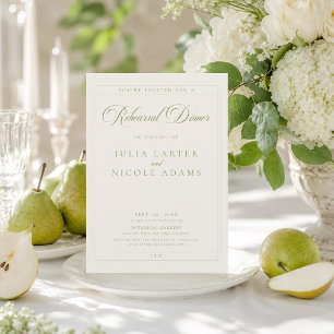 Classic Green Ivory Calligraphy Rehearsal Dinner Invitation