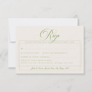 Classic Green Ivory Calligraphy Wed Meal Choice RSVP Card