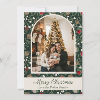 Classic Green Mistletoe Holiday New Family Photos Card
