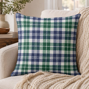 Classic Green Navy Blue Tartan Plaid Christmas Throw Pillow