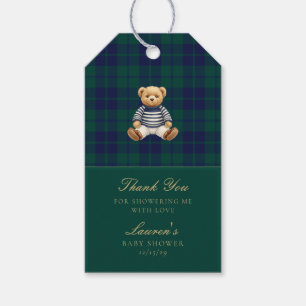 Classic Green Navy Plaid Bear Baby Shower  Gift Tags