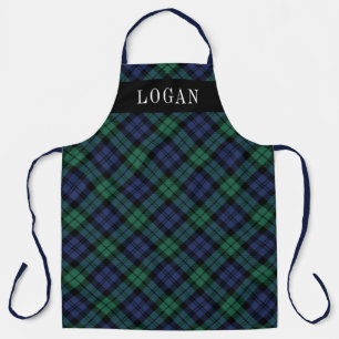 Classic Green Navy Tartan Plaid Monogram Apron
