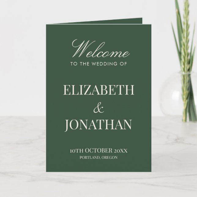 Classic Green Old Money Elegant Folded Wedding Program (Front)