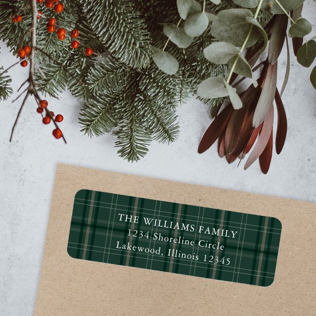 Classic Green Plaid Christmas Adresse de retour (Créateur téléchargé)