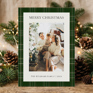 Classic Green Plaid Family Photo Christmas Holiday Card