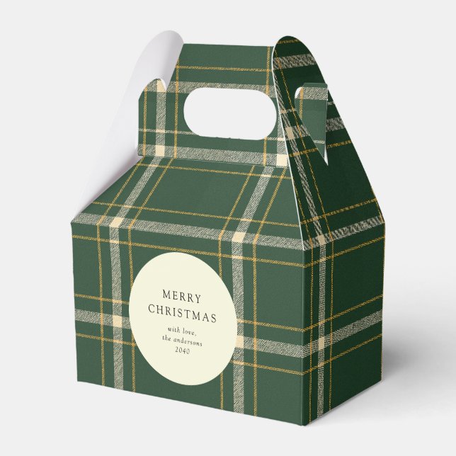Classic Green Plaid Holiday Cookie Favor Box (Front Side)