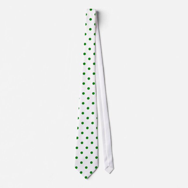 Classic Green Polka Dot Pattern on White Tie (Front)