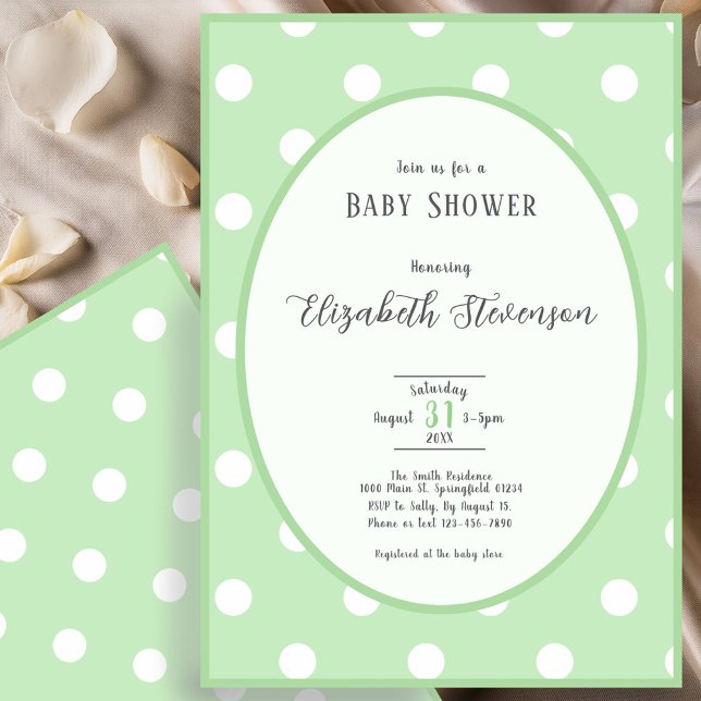 Classic Green Polka Dots Baby Shower Invitation (Creator Uploaded)