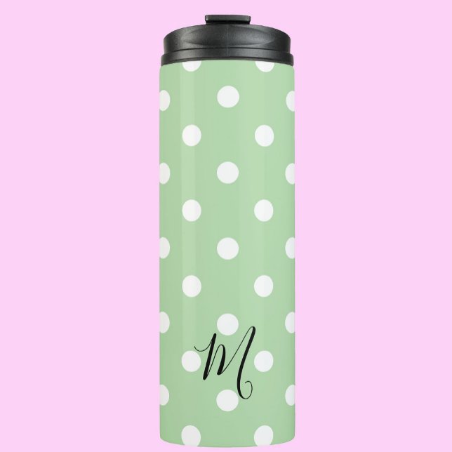 Classic Green Polka Dots Pattern Monogram Thermal Tumbler (Creator Uploaded)