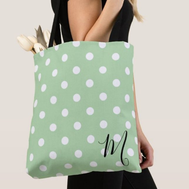 Classic Green Polka Dots Pattern Shopping Tote Bag (Creator Uploaded)
