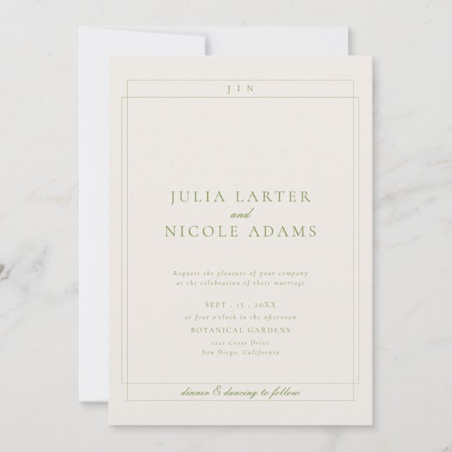 Classic Green QR Code Detail RSVP Registry Wedding Invitation (Front)