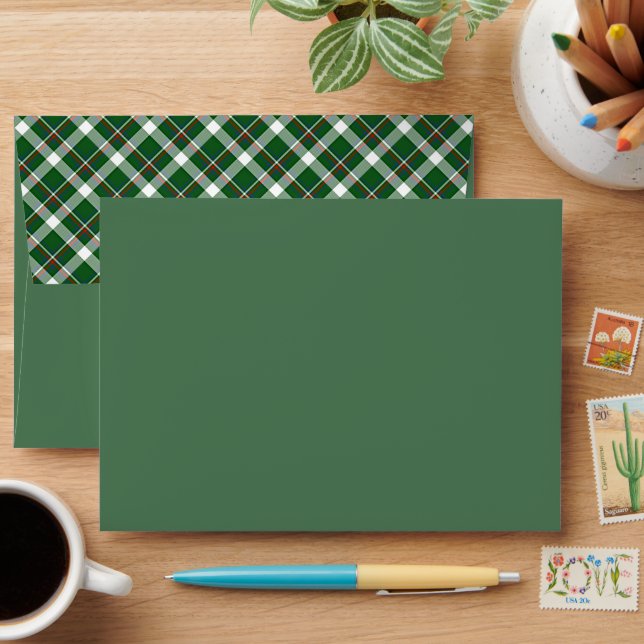 Classic Green Red Blue White Plaid Pattern Envelope (Desk)