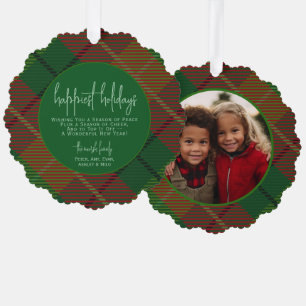 Classic green red plaid - Photo - Happiest Holiday Ornament Card