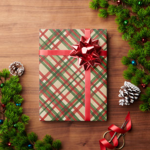 Classic Green Red Watercolor Plaid Art Pattern Wrapping Paper