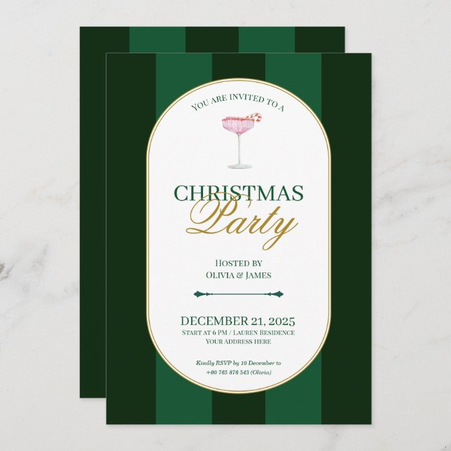 Classic green stripe Christmas Invitation (Front/Back)