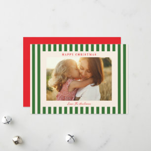 Classic Green Stripe Photo Christmas Holiday Card