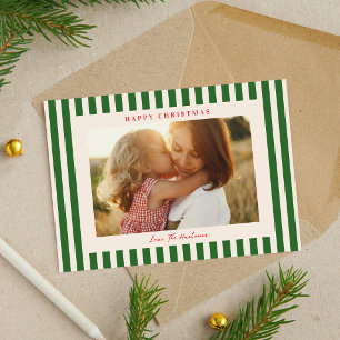 Classic Green Stripe Photo Christmas Holiday Card