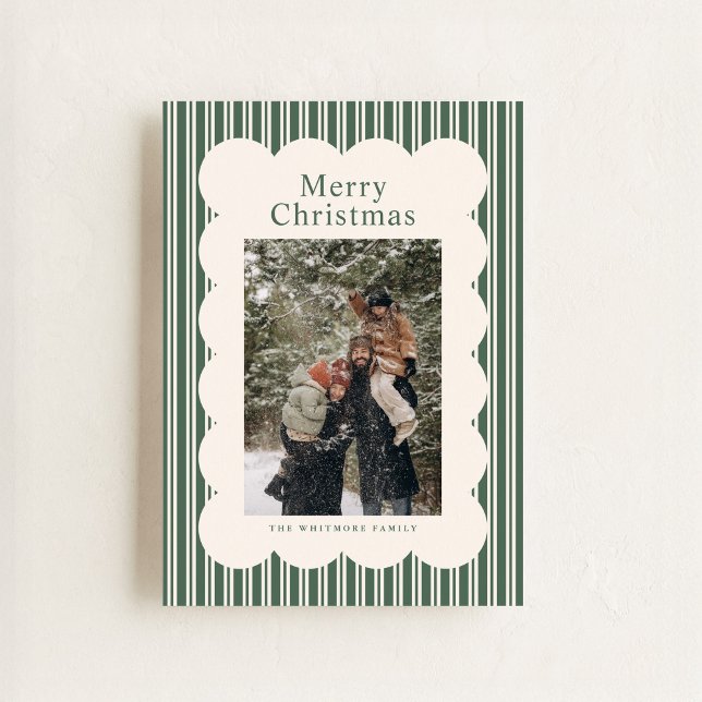 Classic Green Stripe Photo Holiday Card (Creator Uploaded)