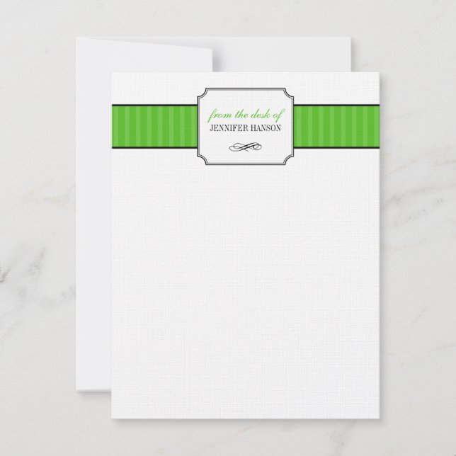 Classic green stripes from the desk of stationery invitation (Front)