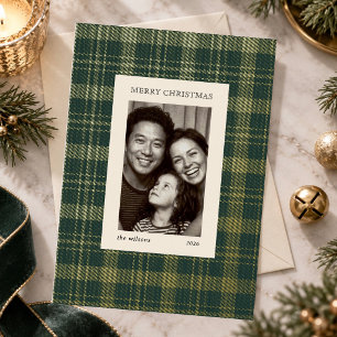 Classic Green Tartan Plaid Christmas Family Photo  Foil Holiday Card