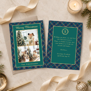 Classic Green Tartan Plaid Multi Photo Christmas Holiday Card