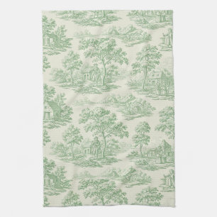 Classic Green Toile Farm Landscape Kitchen Towel