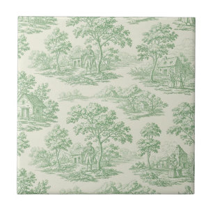 Classic Green Toile Farm Landscape Tile