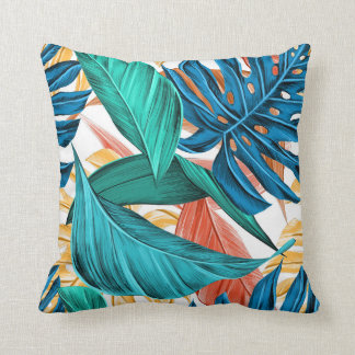 Classic Green Tropical Monstera Jungle Palm Leaf Throw Pillow