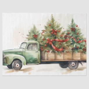 Classic Green Truck with Christmas Pine Trees  Tissue Paper