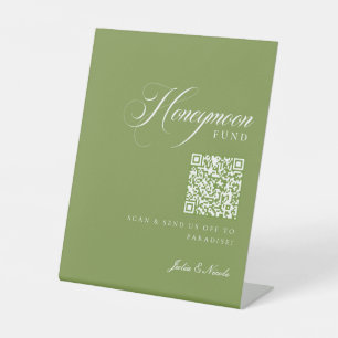 Classic Green Wedding Honeymoon Fund QR Code Pedestal Sign