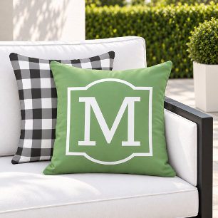 Classic Green White Bracket Monogram Outdoor Pillow