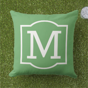 Classic Green White Bracket Monogram Outdoor Pillow