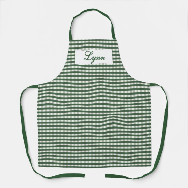 Classic Green & White Gingham | Personalized Name Apron (Front)