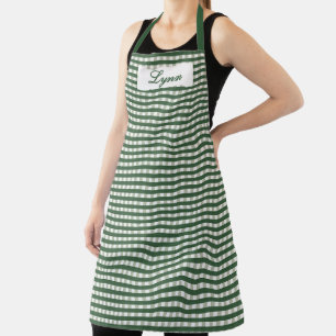 Classic Green & White Gingham Personalized Name Apron