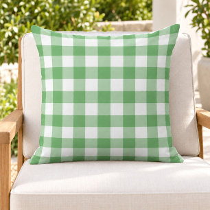 Classic Green White Gingham Plaid Check Outdoor Pillow