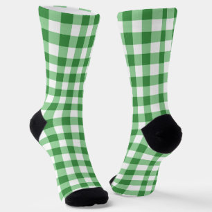 Classic Green & White Gingham Plaid Pattern Socks