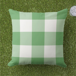 Classic Green White Large Gingham Check Outdoor Pillow