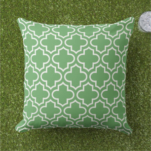 Classic Green White Quatrefoil Trellis Outdoor Pillow