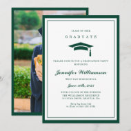 Classic Green & White Script Graduation Photo Invitation