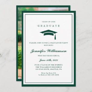 Classic Green & White Script Graduation Photo Invitation