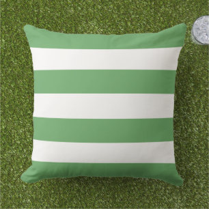 Classic Green White Wide Horizontal Stripe Outdoor Pillow