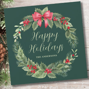 Classic Green Wreath Christmas  Holiday Card