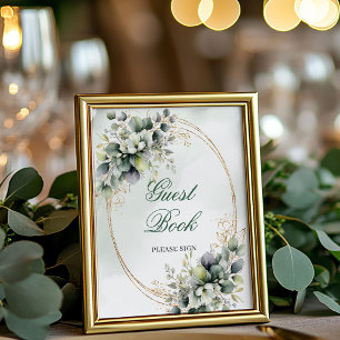 Classic Greenery and Gold Guest Book Sign