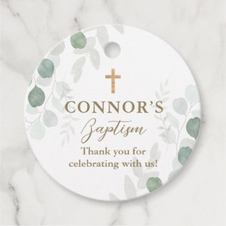 Classic Greenery and Wood Baptism or Christening F Favour Tags