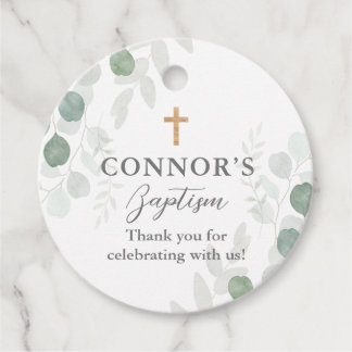 Classic Greenery and Wood Baptism or Christening Favour Tags