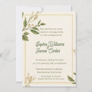 Classic Greenery Botanical Ivory Wedding Invitatio Invitation
