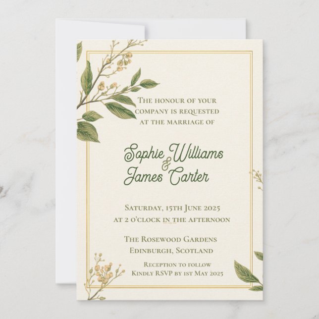 Classic Greenery Botanical Ivory Wedding Invitatio Invitation (Front)