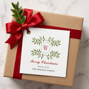 Classic Greenery & Citrus Monogram Christmas Favour Tags
