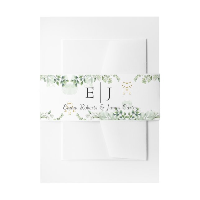 Classic Greenery Monogram Invitation Belly Band (Front Example)